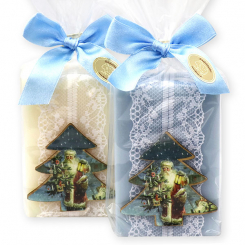 Sheep milk soap 150g decorated with a tree in a cellophane, Classic/ice flower 