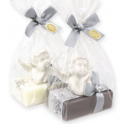 Sheep milk soap 150g decorated with an angel in a cellophane, Classic/christmas rose silver 