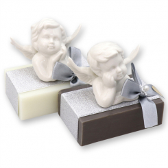 Sheep milk soap 150g decorated with an angel, Classic/christmas rose silver 