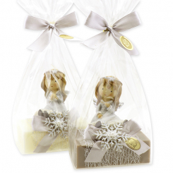 Sheep milk soap 150g decorated with an angel in a cellophane, Classic/christmas rose silver 