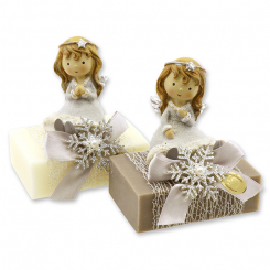 Sheep milk soap 150g decorated with an angel, Classic/christmas rose silver 