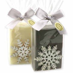 Sheep milk soap 150g decorated with a snowflake in a cellophane, Classic/chritmas rose silver 