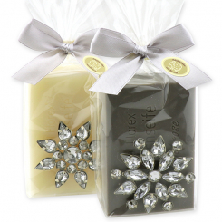 Sheep milk soap 150g decorated with a snowflake in a cellophane, Classic/christmas rose silver 