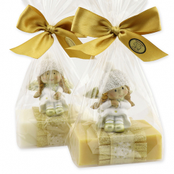 Sheep milk soap square 150g decorated with an angel in a cellophane bag, Classic/Swiss pine 