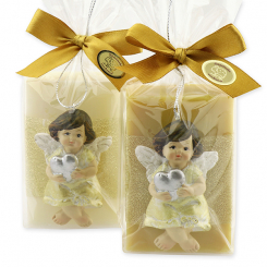 Sheep milk soap 150g decorated with angel in a cellophane bag, Classic/swiss pine 