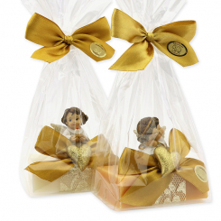 Sheep milk soap square 150g decorated with angel in a cellophane bag, Classic/quince 