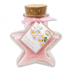 Bath salt 160g in a star shaped glass jar, Wild rose 