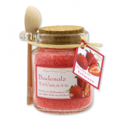 Bath salt 300g in a glass jar with a wooden spoon, strawberry 