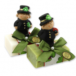 Schafmilchseife eckig 100g dekoriert mit Rauchfangkehrer, Classic/Eisenkraut 