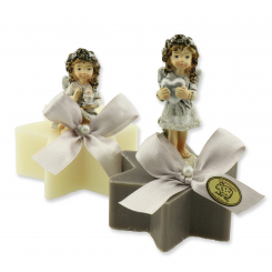 Schafmilchseife Stern 80g dekoriert mit Engel, Classic/Christrose 