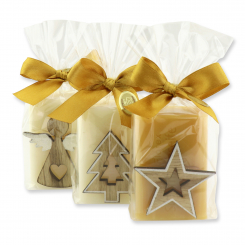 Schafmilchseife eckig 100g dekoriert mit Weihnachtsmotiven in Cello, Classic/Zirbe 