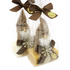Sheep milk soap 100g decorated with a gnome in a cellophane bag, Classic/swiss pine 