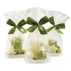 Soap dish filled with sheep milk soaps 100g in a cellophane, Classic/verbena 