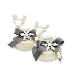 Schafmilchseife rund 100g in der Dose dekoriert mit Hirsch, Classic/Schneerose 