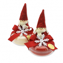 Schafmilchseife rund 100g in Dose dekoriert mit Filzwichtel, Classic/Granatapfel 