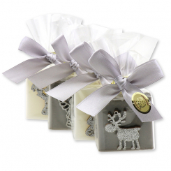 Sheep milk soap 35g decorated with christmas motives in a cellophane, Classic/christmas rose silver 