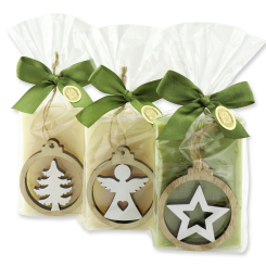 Sheep milk soap 150g decorated with christmas motifs in a cellophane, Classic/verbena 